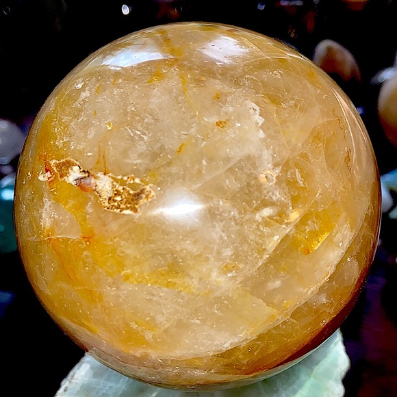 🔥SALE🔥 Honey Calcite Crystal Sphere With Sparkles And Rainbows! - Picture 9 of 10